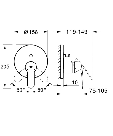 Unitate comanda Grohe 24052002, 1 bar, 158 mm, 10 mm, 2 iesiri, 1 functii palarie dus, 1/2 dimensiune racord, Crom [3]