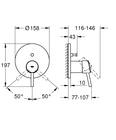 Unitate comanda Grohe 24054001, 1 bar, 158 mm, 10 mm, 2 iesiri, 1 functii palarie dus, 1/2 dimensiune racord, Crom [3]