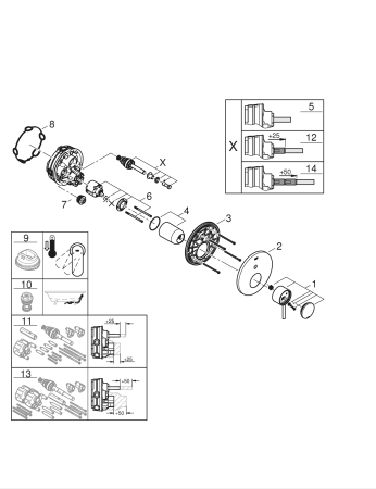 Unitate comanda Grohe 24066003, 1 bar, 158 mm, 10 mm, 2 iesiri, 1 functii palarie dus, 1/2 dimensiune racord, Crom [4]