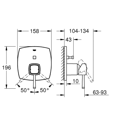 Unitate comanda Grohe 24068IG0, Grandera, 1/2'', 2 iesiri, necesita valva, crom / auriu [3]