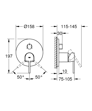 Unitate comanda Grohe 24093003, 2.5 bar, 158 mm, 10 mm, 3 iesiri, 1 functii palarie dus, 1/2 dimensiune racord, Crom [3]