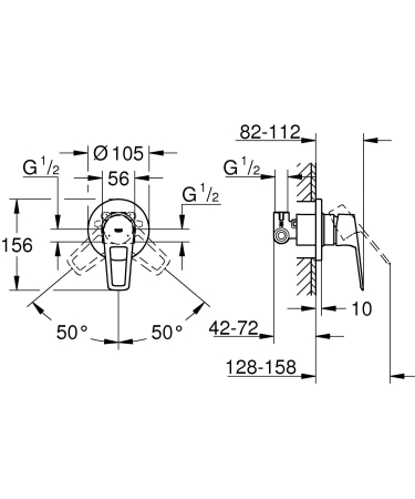Unitate comanda Grohe 29042001, 1 bar, 105 mm, 10 mm, 1 iesiri, 1 functii palarie dus, 1/2 dimensiune racord, Crom [5]