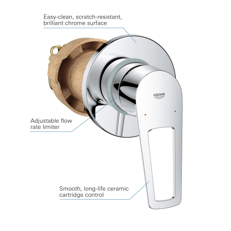 Unitate comanda Grohe 29042001, 1 bar, 105 mm, 10 mm, 1 iesiri, 1 functii palarie dus, 1/2 dimensiune racord, Crom [2]