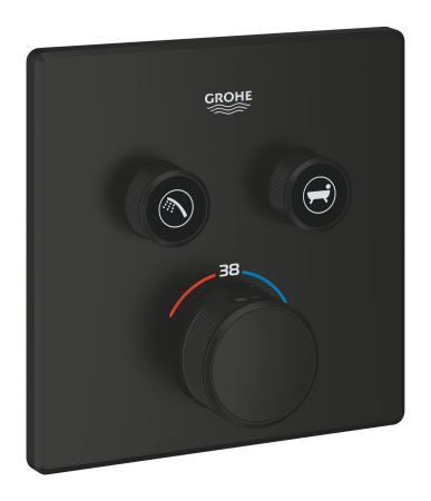 Baie - Unitate comanda Grohe 291242430, 1 bar, 158 mm, 10 mm, 2 iesiri, 1 functii palarie dus, 1/2 dimensiune racord, Negru