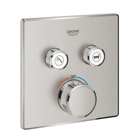 Baie - Unitate comanda Grohe 29124DC0, Grohtherm SmartControl, 2 iesiri, termostat, necesita valva, mat, otel satinat