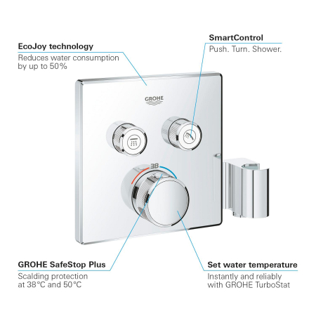 Unitate comanda Grohe 29125000, 1 bar, 158 mm, 10 mm, 2 iesiri, 1 functii palarie dus, 1/2 dimensiune racord, Crom [2]