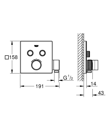 Unitate comanda Grohe 29125000, 1 bar, 158 mm, 10 mm, 2 iesiri, 1 functii palarie dus, 1/2 dimensiune racord, Crom [5]
