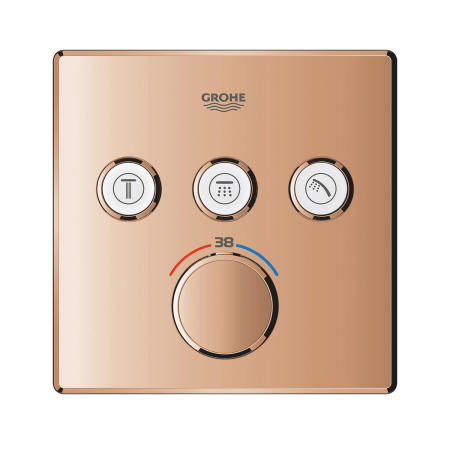 Baie - Unitate comanda Grohe 29126DA0, SmartControl, termostat, 3 iesiri, necesita valva, lucios, cupru