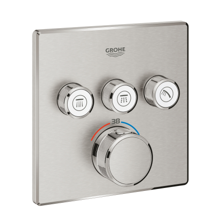 Baie - Unitate comanda Grohe 29126DC0, Grohtherm SmartControl, 3 iesiri, termostat, necesita valva, mat, otel satinat
