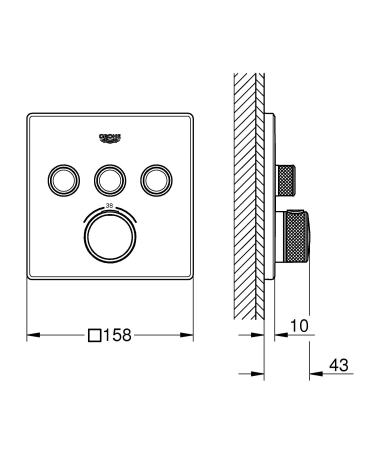 Unitate comanda Grohe 29126DL0, SmartControl Cube, aparenta, termostat, 3 iesiri, necesita valva, mat, cupru [1]
