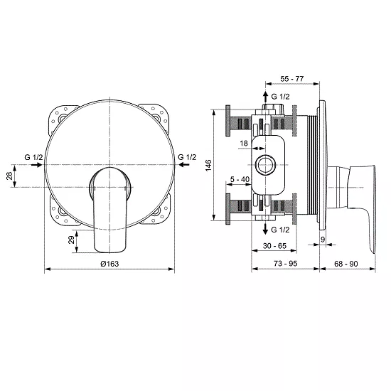 Unitate comanda Ideal Standard Connect Air A7034AA, 1/2'', aparent, 1 iesire, monocomanda, cartus ceramic, necesita set fixare, crom [1]
