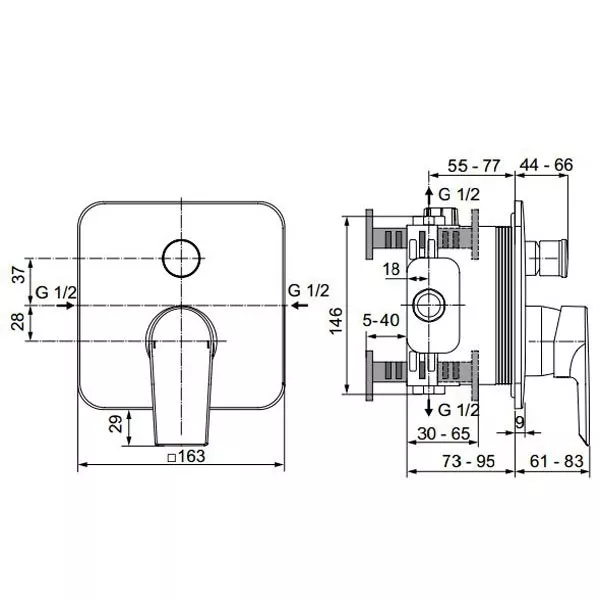 Unitate comanda Ideal Standard Tesi A6586AA, 1/2'', incastrata, monocomanda, diverter, necesita set fixare, crom [1]