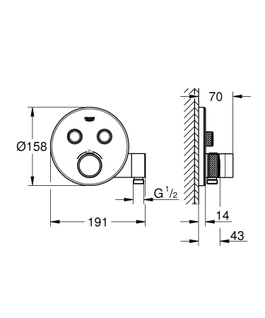 Unitate control Grohe 29120000, 1.2 bar, 158 mm, 181 mm, 14 mm, 2 iesiri, 1 functii palarie dus, Crom [2]