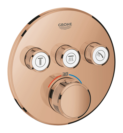 Baie - Unitate control Grohe 29121DA0, Grohtherm Smartcontrol, 1/2'', 3 iesiri, termostat, necesita set fixare, lucios, cupru