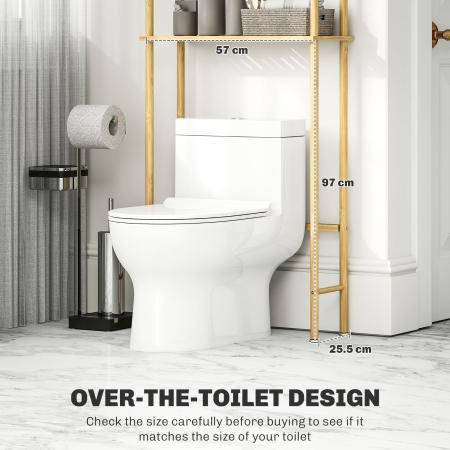  Unitate de Depozitare Deasupra Toaletei din Bambus cu 3 Rafturi, 63,5x25,5x181 cm, Lemn Natural [3]