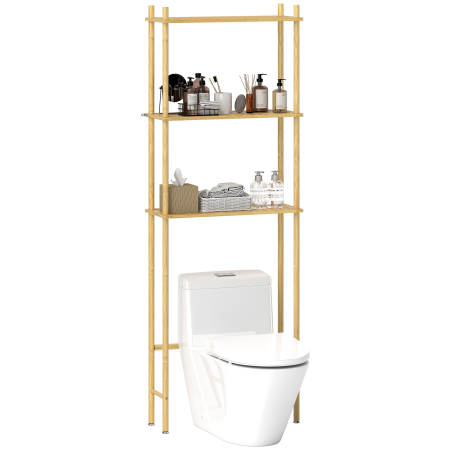 Mobilier pentru baie -  Unitate de Depozitare Deasupra Toaletei din Bambus cu 3 Rafturi, 63,5x25,5x181 cm, Lemn Natural