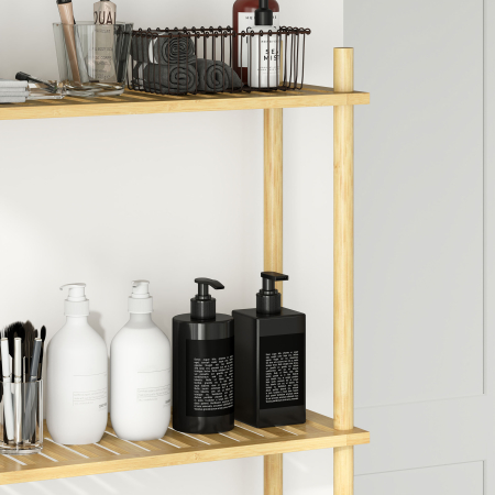  Unitate de Depozitare Deasupra Toaletei din Bambus cu 3 Rafturi, 63,5x25,5x181 cm, Lemn Natural [8]