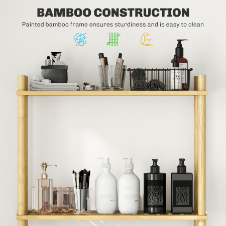  Unitate de Depozitare Deasupra Toaletei din Bambus cu 3 Rafturi, 63,5x25,5x181 cm, Lemn Natural [5]