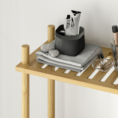  Unitate de Depozitare Deasupra Toaletei din Bambus cu 3 Rafturi, 63,5x25,5x181 cm, Lemn Natural [7]