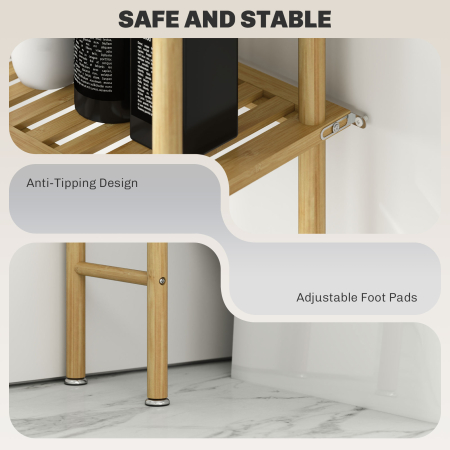  Unitate de Depozitare Deasupra Toaletei din Bambus cu 3 Rafturi, 63,5x25,5x181 cm, Lemn Natural [6]