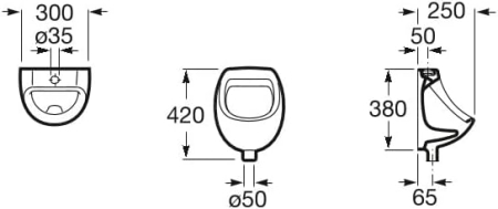 Urinal Roca A353145000, 300 mm, 420 mm, 250 mm, pe perete, superioara, verticala, interior zona montaj, Alb [2]