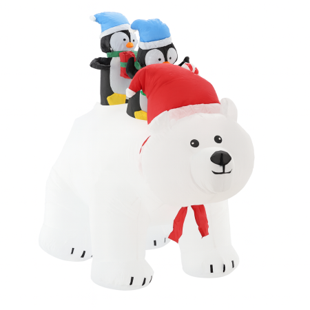 Urs polar gonflabil de exterior, iluminare LED, cu doi pinguini, compresor integrat, 200x120x80 cm, alb [2]