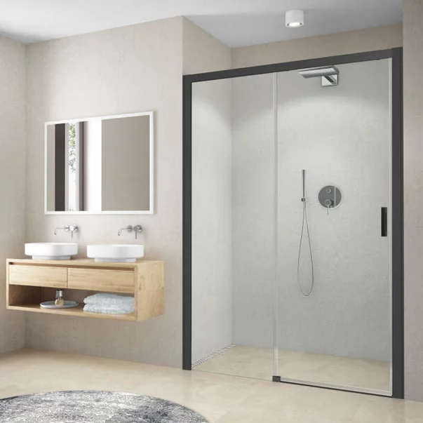 Zona de dus - Usa de nisa culisanta Roth Cariba 120 cm sticla 6 mm negru stanga