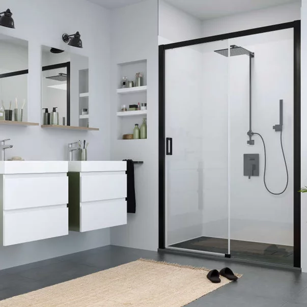 Zona de dus - Usa de nisa culisanta Roth Cariba 150 cm sticla 6 mm negru dreapta