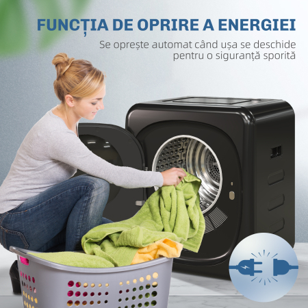  Uscator cu Aer, Capacitate 4kg, Timer si Program Smart, din Otel Inoxidabil si ABS, 48x40x56 cm, Negru [6]