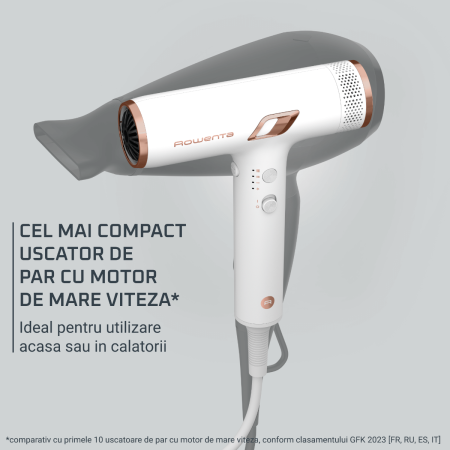 Uscator de par compact Rowenta Nano HY8140F0, 1700W, 3 trepte de viteza, 3 trepte de temperatura, duza de concentrare, difuzor volum, generator de ioni, flux de aer rece, grilaj detasabil, perie de cu [2]