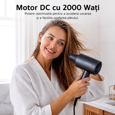 Uscator de par HAEGER Glamour Fold, Motor 2000W, maner pliabil, 2 viteze, 2 temperaturi, Cool Shot, Gri [8]