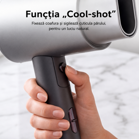 Uscator de par HAEGER Glamour Fold, Motor 2000W, maner pliabil, 2 viteze, 2 temperaturi, Cool Shot, Gri [7]