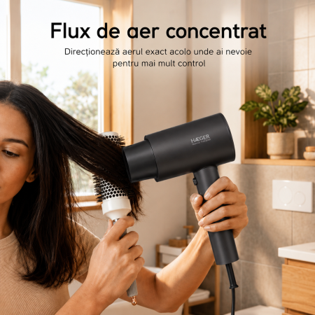 Uscator de par HAEGER Glamour Fold, Motor 2000W, maner pliabil, 2 viteze, 2 temperaturi, Cool Shot, Gri [6]