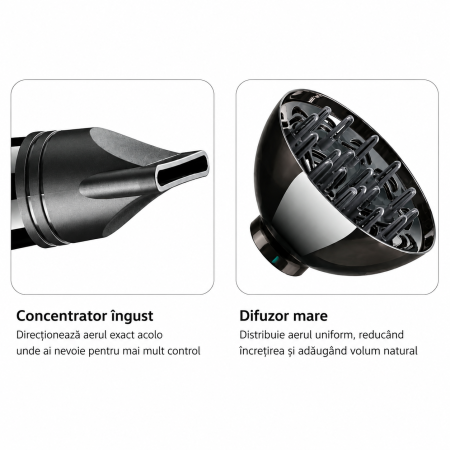 Uscator de par HAEGER PRO HAIR, Putere 2300 W, Motor DC profesional, 2 viteze, 3 nivele de temperatura, Concentrator si difuzor incluse, Negru [4]