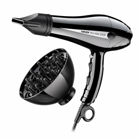 Uscator de par HAEGER PRO HAIR, Putere 2300 W, Motor DC profesional, 2 viteze, 3 nivele de temperatura, Concentrator si difuzor incluse, Negru [1]