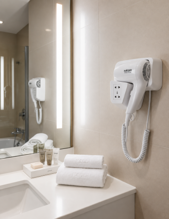 Uscator de par pentru hotel HAEGER HOTEL DRYER, Putere 1200 W, Motor DC, 1 viteza, 1 nivel de temperatura, Suport cu priza, Alb [4]