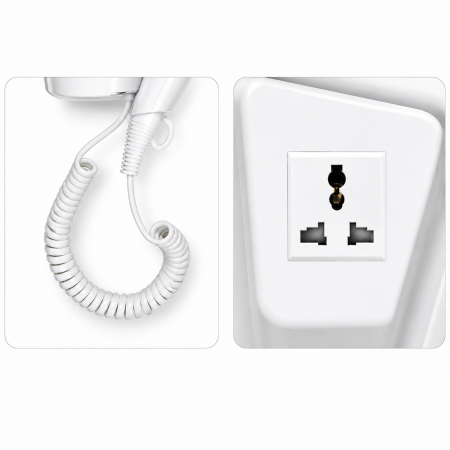 Uscator de par pentru hotel HAEGER HOTEL DRYER, Putere 1200 W, Motor DC, 1 viteza, 1 nivel de temperatura, Suport cu priza, Alb [1]