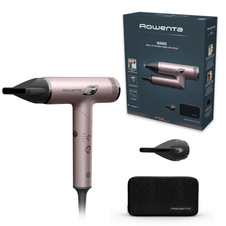 Uscator de par pliabil Rowenta Nano HY8530E0, 1700W, 3 trepte de viteza, 3 trepte de temperatura, 2 concentratoare, functie aer rece, generator de ioni, grilaj detasabil, roz & negru [12]