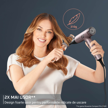 Uscator de par pliabil Rowenta Nano HY8530E0, 1700W, 3 trepte de viteza, 3 trepte de temperatura, 2 concentratoare, functie aer rece, generator de ioni, grilaj detasabil, roz & negru [2]