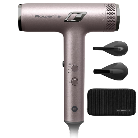 Baie - Uscator de par pliabil Rowenta Nano HY8530E0, 1700W, 3 trepte de viteza, 3 trepte de temperatura, 2 concentratoare, functie aer rece, generator de ioni, grilaj detasabil, roz & negru