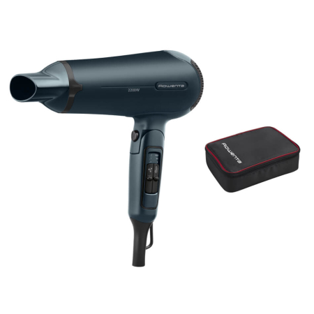 Baie - Uscator de par pliabil Rowenta Nomad CV4753F1, 2200W, 3 setari de temperatura, 2 trepte de viteza, functie aer rece, inel de agatare, grilaj detasabil, geanta transport, verde & negru
