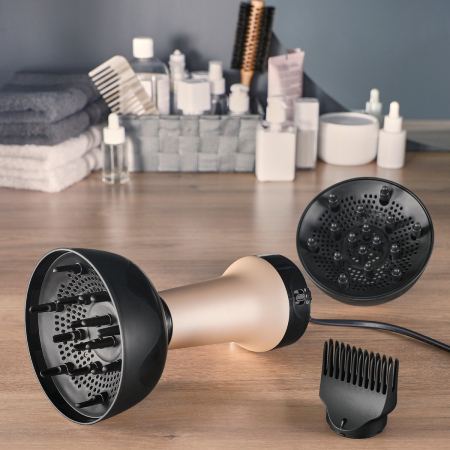 Uscator de par Rowenta Curl Harmony 3 in 1 CV7D30E0, 700 W, 2 trepte de viteza si temperatura, generator de ioni, grila detasabila, geanta de transport, crem & negru [6]