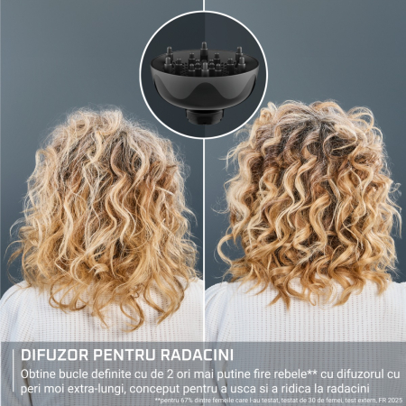 Uscator de par Rowenta Curl Harmony 3 in 1 CV7D30E0, 700 W, 2 trepte de viteza si temperatura, generator de ioni, grila detasabila, geanta de transport, crem & negru [3]