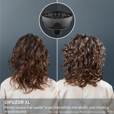 Uscator de par Rowenta Curl Harmony 3 in 1 CV7D30E0, 700 W, 2 trepte de viteza si temperatura, generator de ioni, grila detasabila, geanta de transport, crem & negru [4]
