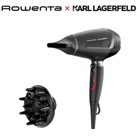 Uscator de par Rowenta x Karl Lagerfeld Pro Stylist CV888LF0, 2200W, Tehnologia Rowenta Air-to-Care, invelis Keratin&Glow, 3 accesorii, jet de aer rece, cablu 1.8m, negru&gri [4]