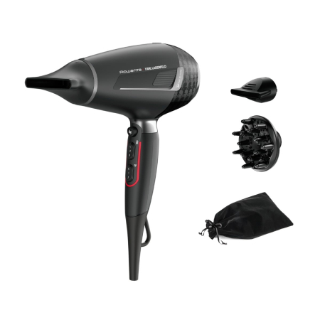 Baie - Uscator de par Rowenta x Karl Lagerfeld Pro Stylist CV888LF0, 2200W, Tehnologia Rowenta Air-to-Care, invelis Keratin&Glow, 3 accesorii, jet de aer rece, cablu 1.8m, negru&gri