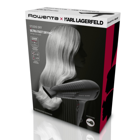 Uscator de par Rowenta x Karl Lagerfeld Studio Dry CV581LF0, 2100W, Tehnologie Effiwatts, 6 trepte de viteza si temperatura, Tehnologie Thermo Control, Negru [9]