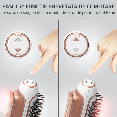 Uscator de par si perie cu aer cald Rowenta Reverso 2 in 1 CF9820F0, 1200W, 2 trepte de viteza si temperatura, husa transport inclusa, alb & auriu [6]