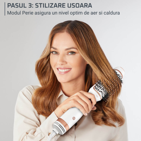 Uscator de par si perie cu aer cald Rowenta Reverso 2 in 1 CF9820F0, 1200W, 2 trepte de viteza si temperatura, husa transport inclusa, alb & auriu [9]