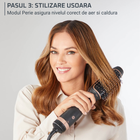 Uscator de par si perie cu aer cald Rowenta Reverso 2 in 1 CF9840F0, 1200W, 2 trepte de viteza si temperatura, accesoriu protectie inclus, negru [6]